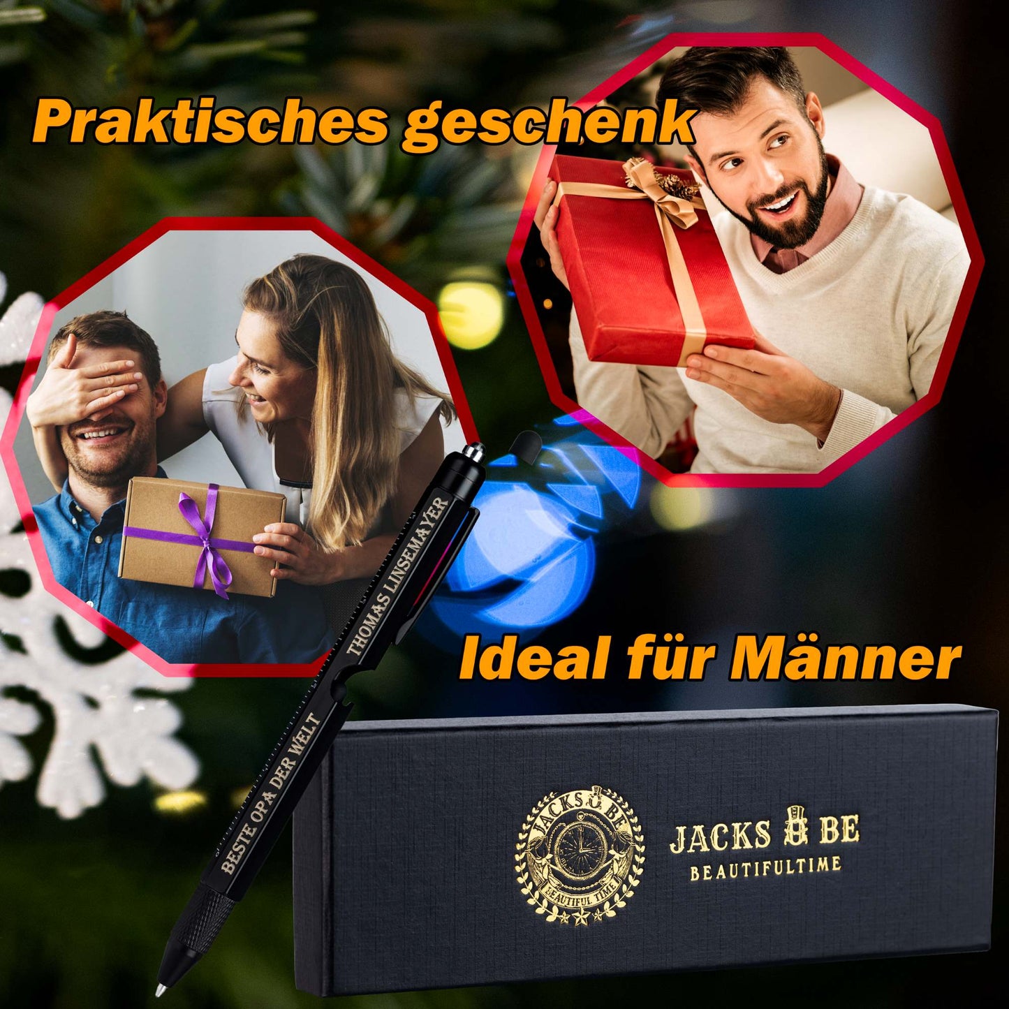 Multifunktionaler Kugelschreiber mit 9 Funktionen – inkl. LED-Lampe, Schraubendreher, Wasserwaage, Stylus und Lineal – ideales Werkzeug-Gadget für Männer