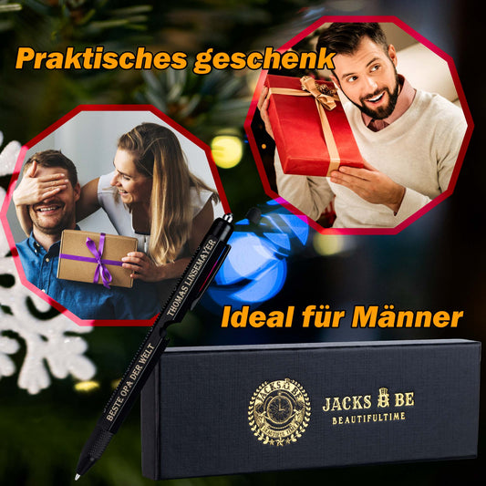Multifunktionaler Kugelschreiber mit 9 Funktionen – inkl. LED-Lampe, Schraubendreher, Wasserwaage, Stylus und Lineal – ideales Werkzeug-Gadget für Männer